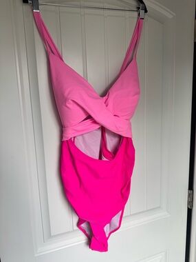 Eomenie Pink One Piece Swimsuit 18W Cutout Crisscross Back NWT